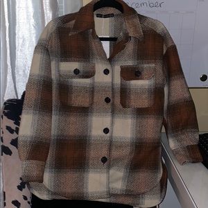 H&M wool brown & cream plaid long sleeve flannel